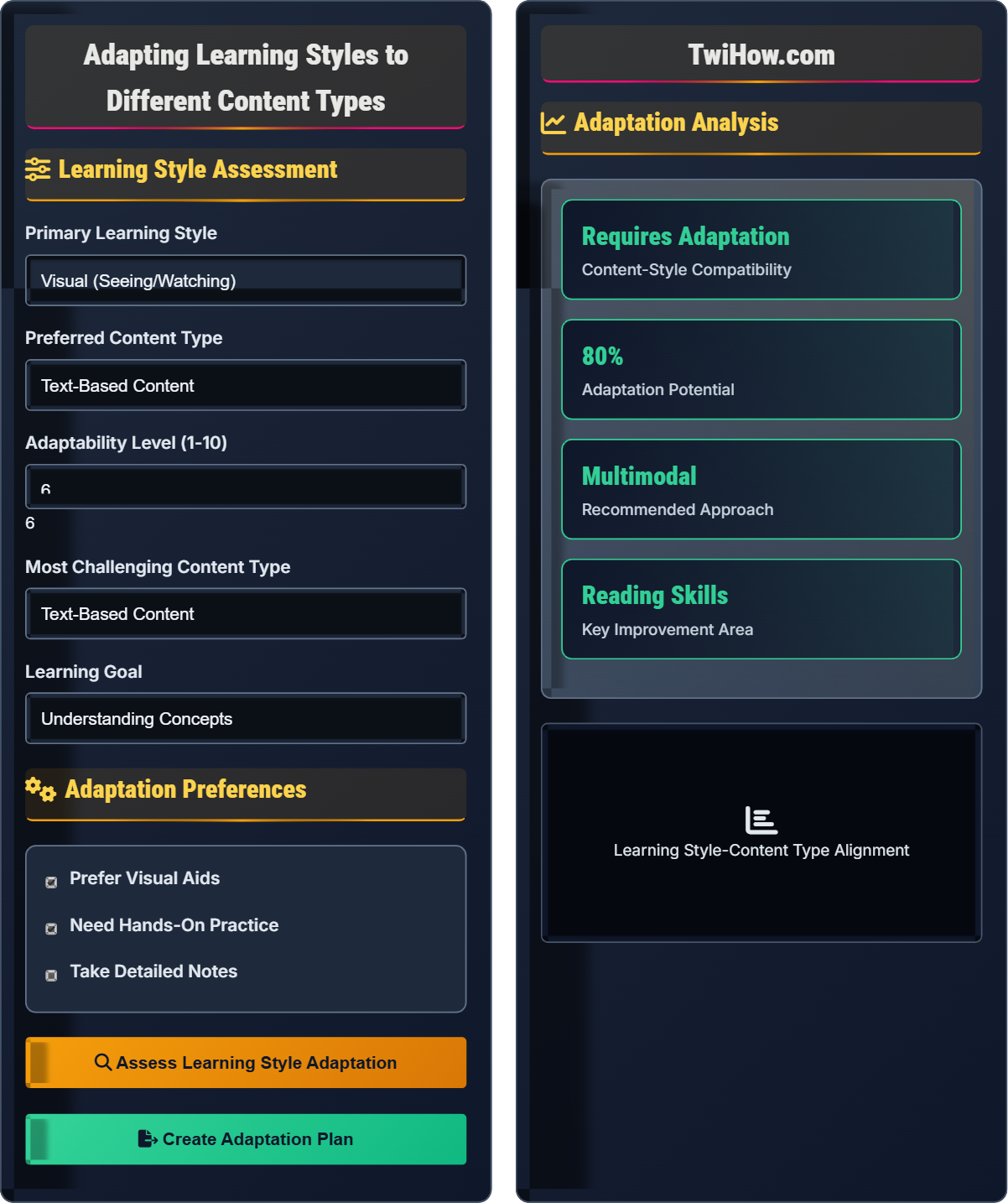 How do I adapt my learning style to different content types?